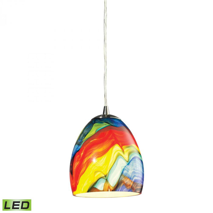 Colorwave 1-Light Mini Pendant in Satin Nickel with Multi-colored Glass - Includes LED Bulb