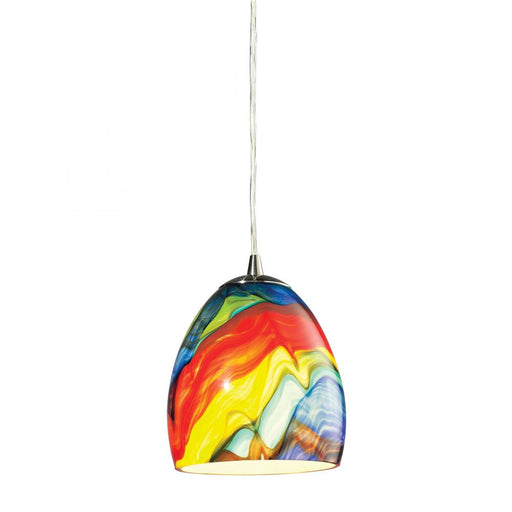 Colorwave 1-Light Mini Pendant in Satin Nickel with Multi-colored Glass