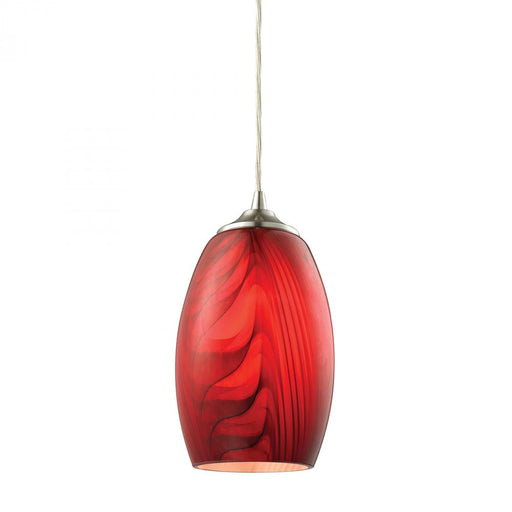 Tidewaters 1-Light Mini Pendant in Satin Nickel with Ruby Glass