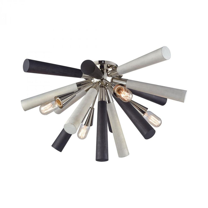 Solara 4-Light Semi Flush in Polished Nickel with Washed Grey Wood-tone Spindles