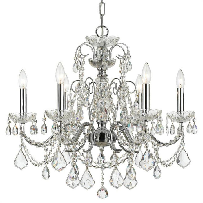 Imperial 6 Light Clear Italian Crystal Polished Chrome Chandelier