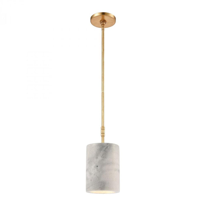 Lexington Avenue 1-Light Mini Pendant in Antique Gold Leaf with Thick White Marble