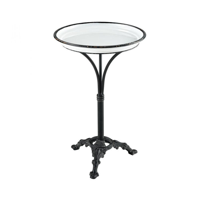 Biloxi Round Accent Table in White and Black Enamel with Aged Black Metal Base