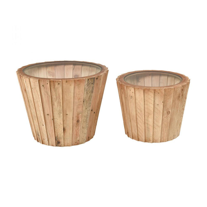 Aviation Accent Tables in Natural Wood and Clear (Set of 2)