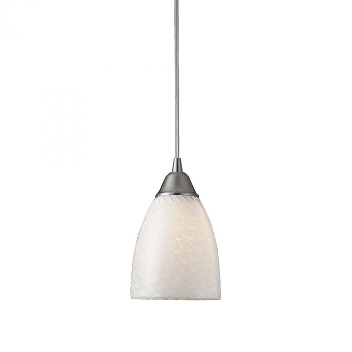 Arco Baleno 1-Light Mini Pendant in Satin Nickel with White Swirl Glass