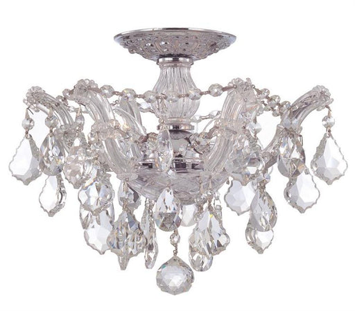 Maria Theresa 3 Light Hand Cut Crystal Polished Chrome Semi-Flush