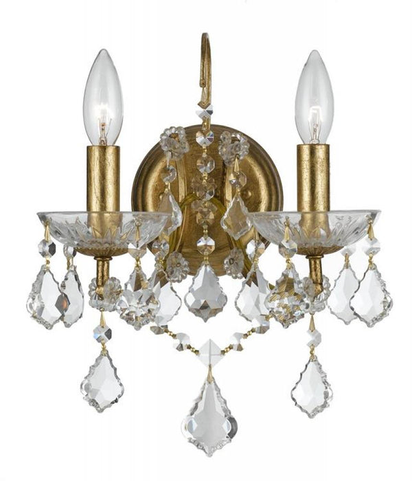 Filmore 2 Light Hand Cut Crystal Antique Gold Sconce