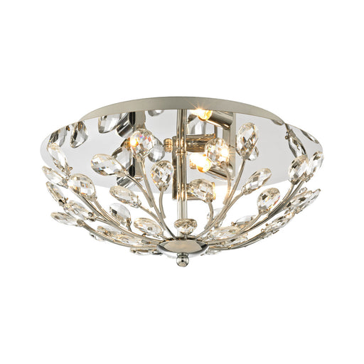 Crystique 3-Light Flush Mount in Polished Chrome with Branch Metalwork and Clear Crystal