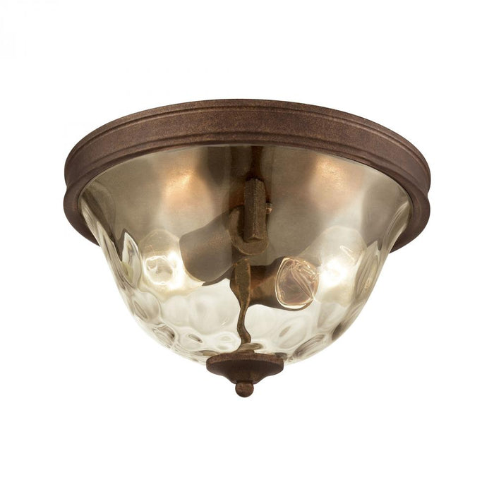 Cheltham 2-Light Flush Mount in Mocha with Clear Water Glass