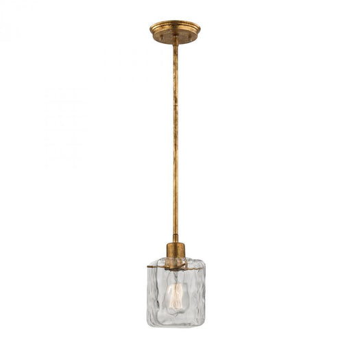 Watercube 1-Light Mini Pendant in Antique Gold Leaf with Clear Water Glass