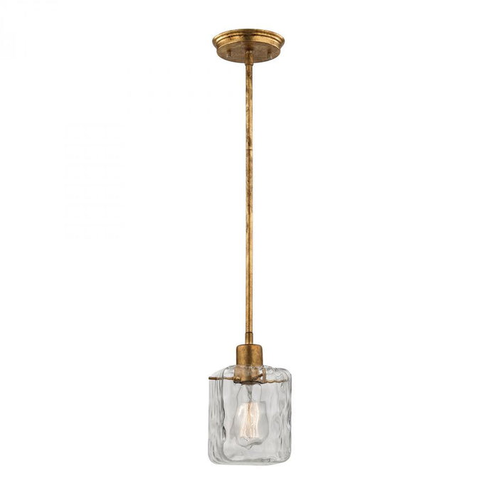 Watercube 1-Light Mini Pendant in Antique Gold Leaf with Clear Water Glass