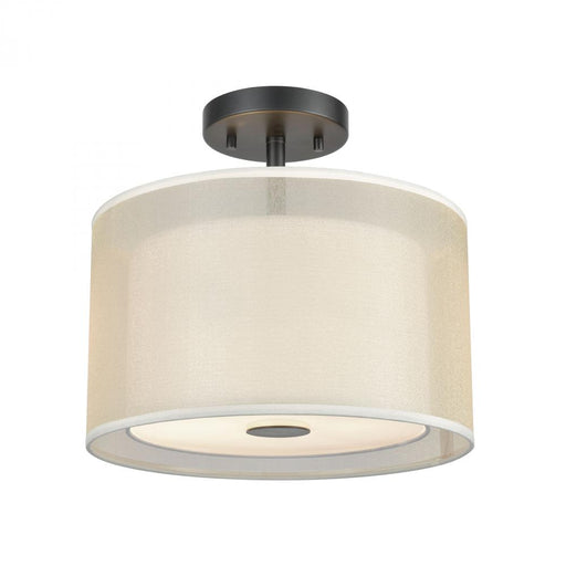 Ashland 2-Light Semi Flush in Matte Black with Webbed Organza and White Fabric Shade