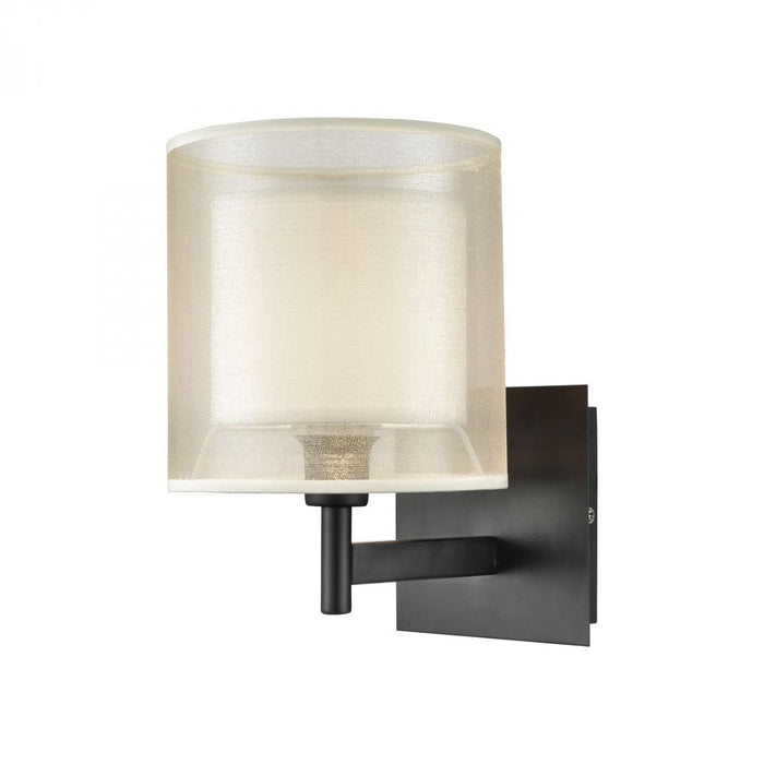 Ashland 1-Light Vanity Lamp in Matte Black with Webbed Organza and White Fabric Shade