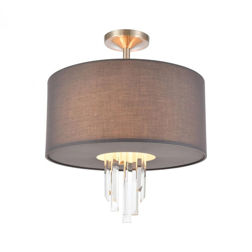 Crystal Falls 3-Light Semi Flush Mount in Satin Nickel with Graphite Fabric Shade