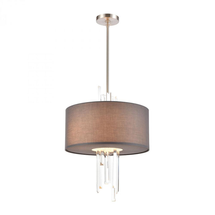 Crystal Falls 3-Light Chandelier in Satin Nickel with Graphite Fabric Shade