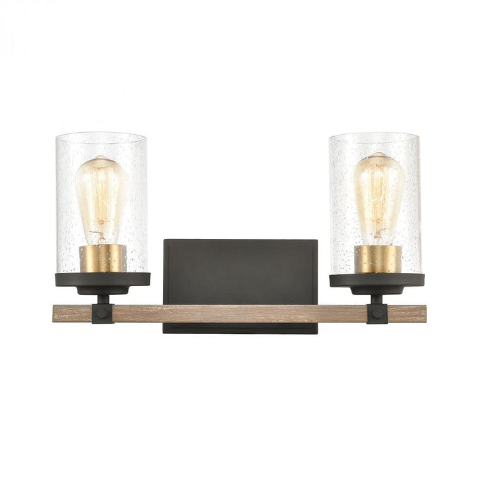 Geringer 2-Light Vanity Light in Charcoal and Beechwood with Seedy Glass