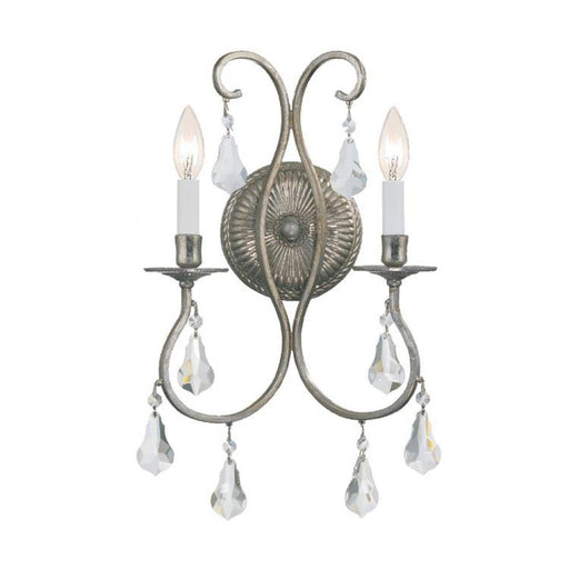 Ashton 2 Light Hand Cut Crystal Olde Silver Sconce