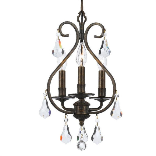 Ashton 3 Light Hand Cut Crystal English Bronze Mini Chandelier