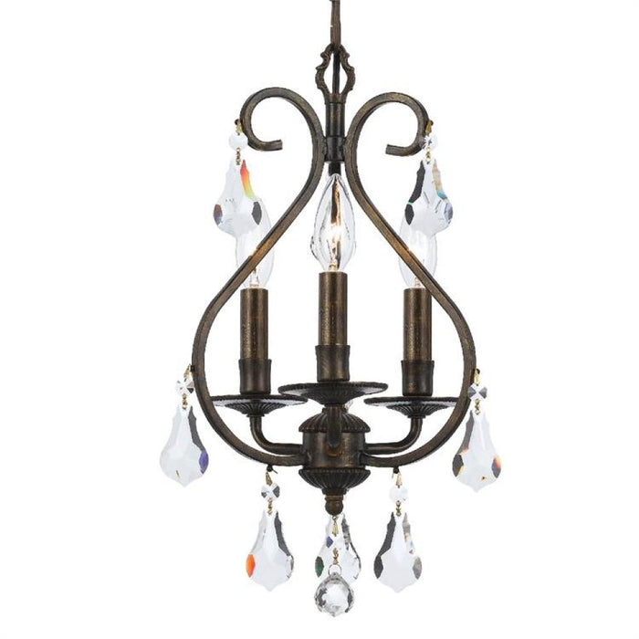 Ashton 3 Light Hand Cut Crystal English Bronze Mini Chandelier