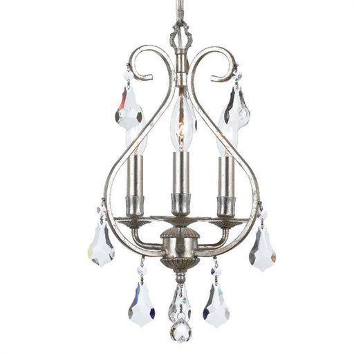 Ashton 3 Light Hand Cut Crystal Olde Silver Mini Chandelier