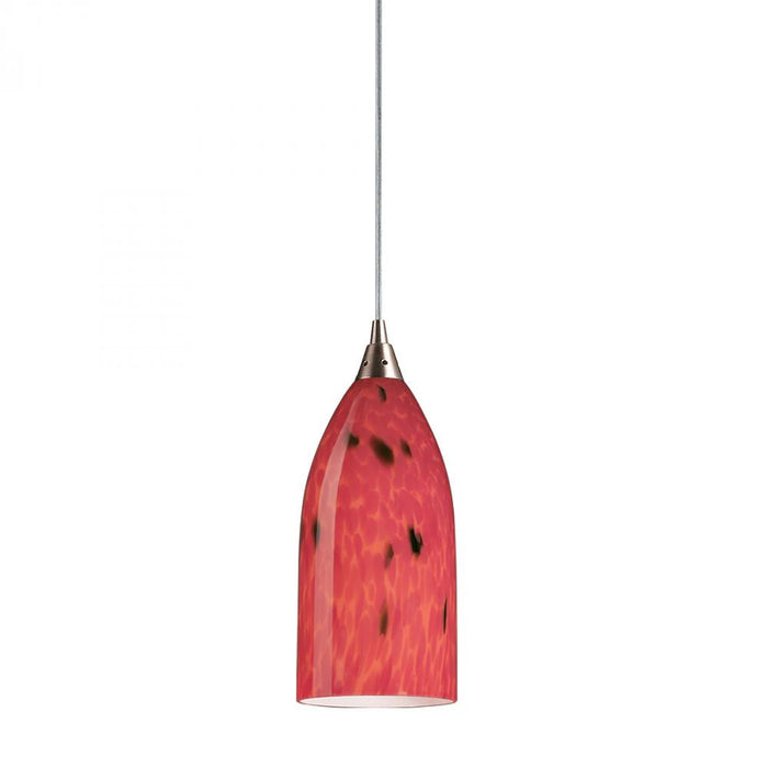 Verona 1-Light Mini Pendant in Satin Nickel with Fire Red Glass - Includes LED Bulb