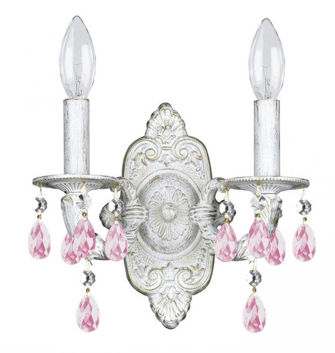 Paris Market 2 Light Rose Crystal Antique White Sconce