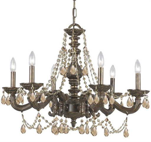 Paris Market 6 Light Golden Teak Crystal Venetian Bronze Chandelier