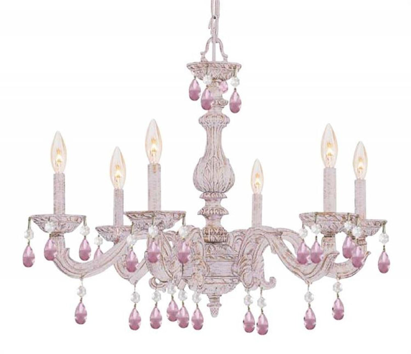 Paris Market 6 Light Rose Crystal Antique White Chandelier