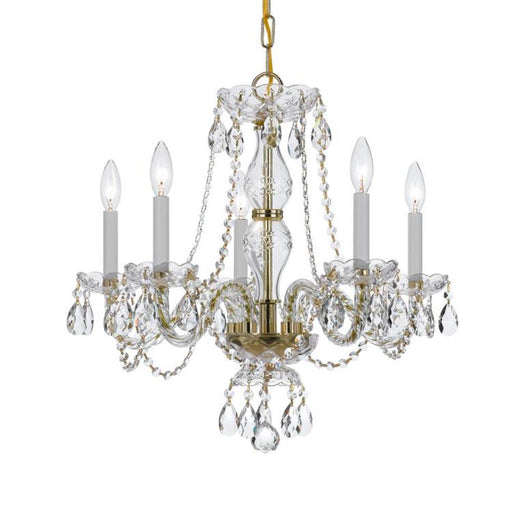 Traditional Crystal 5 Light Clear Crystal Polished Brass Chandelier