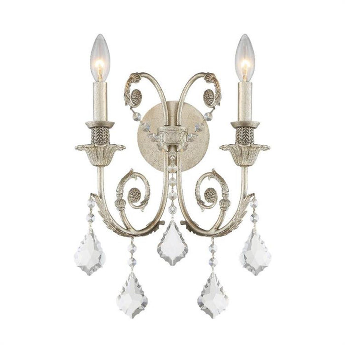 Regis 2 Light Hand Cut Crystal Olde Silver Sconce