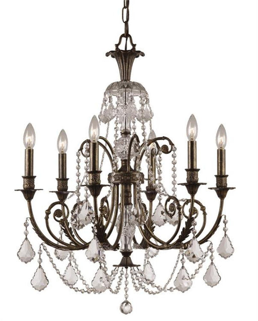 Regis 6 Light Hand Cut Crystal English Bronze Chandelier