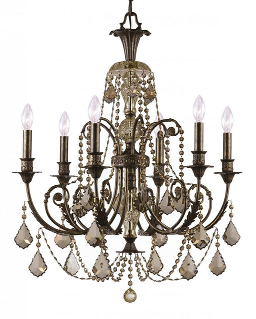 Regis 6 Light Golden Teak Crystal English Bronze Chandelier