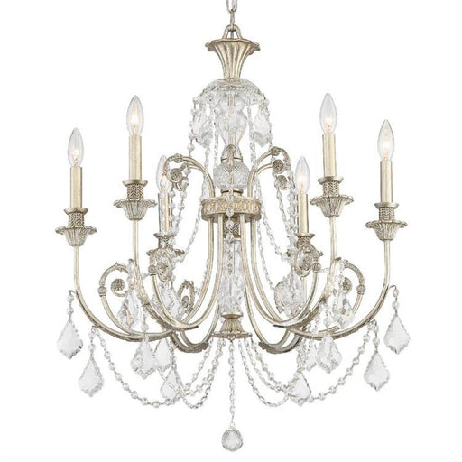 Regis 6 Light Hand Cut Crystal Olde Silver Chandelier