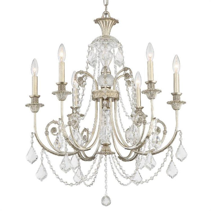 Regis 6 Light Hand Cut Crystal Olde Silver Chandelier