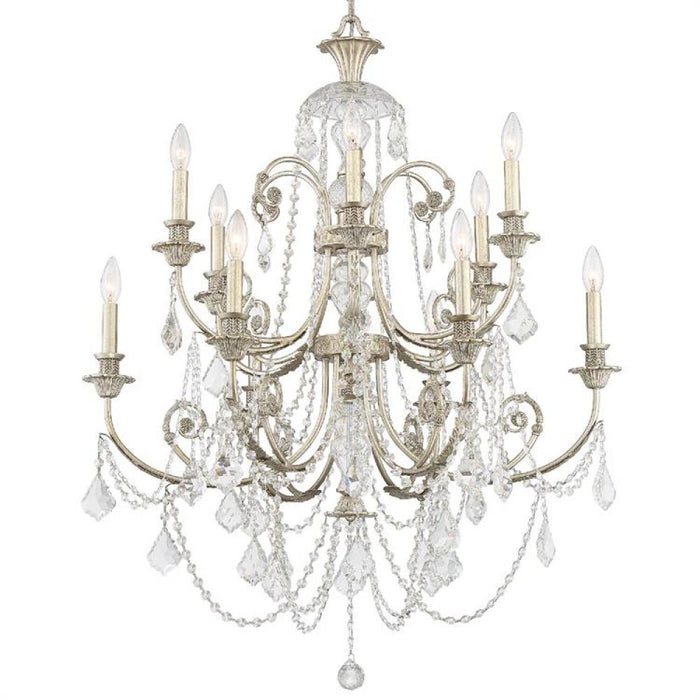 Regis 12 Light Hand Cut Crystal Olde Silver Chandelier