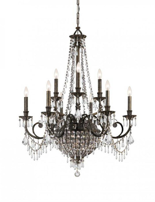 Vanderbilt 12 Light Hand Cut Crystal English Bronze Chandelier