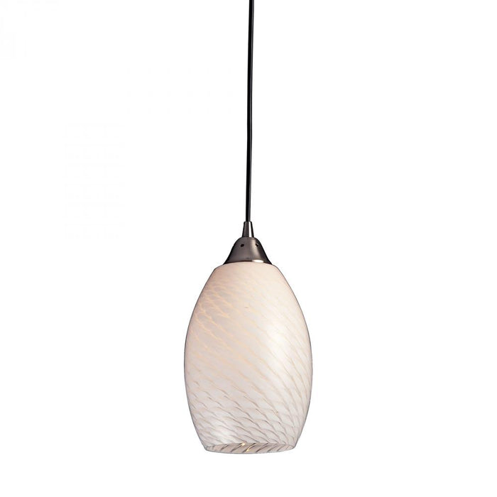 Mulinello 1-Light Mini Pendant in Satin Nickel with White Swirl Glass