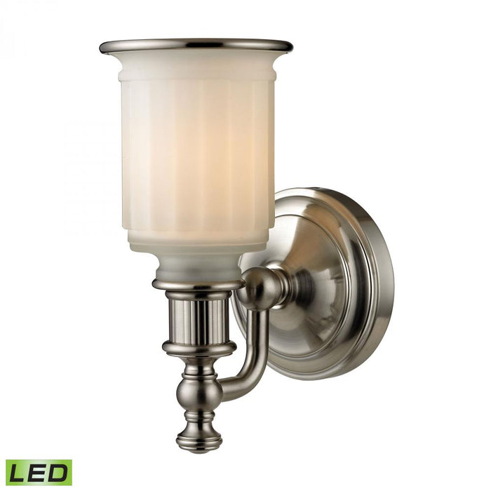 Acadia 1-Light Vanity Lamp in Brushed Nickel with Opal Reeded Pressed Glass - Includes LED Bulb