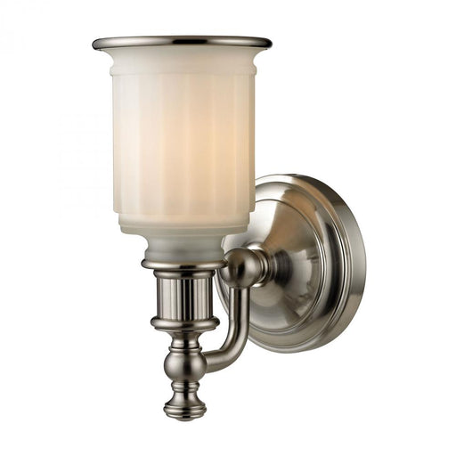 Acadia 1-Light Vanity Lamp in Brushed Nickel with Opal Reeded Pressed Glass