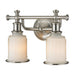 Acadia 2-Light Vanity Lamp in Brushed Nickel with Opal Reeded Pressed Glass