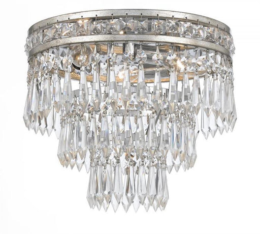 Mercer 3 Light Hand Cut Crystal Olde Silver Flush Mount