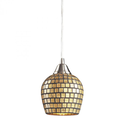 Fusion 1-Light Mini Pendant in Satin Nickel with Gold Leaf Mosaic Glass