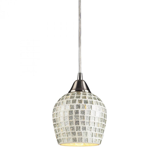 Fusion 1-Light Mini Pendant in Satin Nickel with Silver Mosaic Glass - Includes LED Bulb