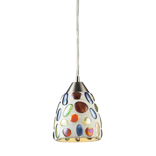 Gemstone 1-Light Mini Pendant in Satin Nickel with Sculpted Multi-color Glass - Includes LED Bulb