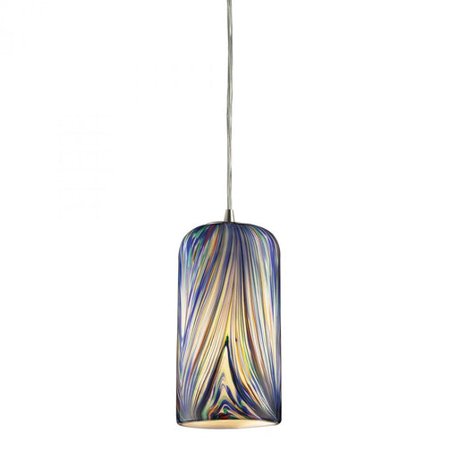 Molten 1-Light Mini Pendant in Satin Nickel with Molten Ocean Glass