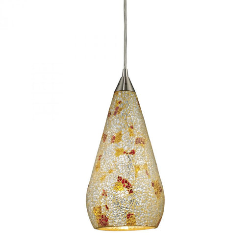 Curvalo 1-Light Mini Pendant in Satin Nickel with Silver Multi Crackle Glass - Includes LED Bulb