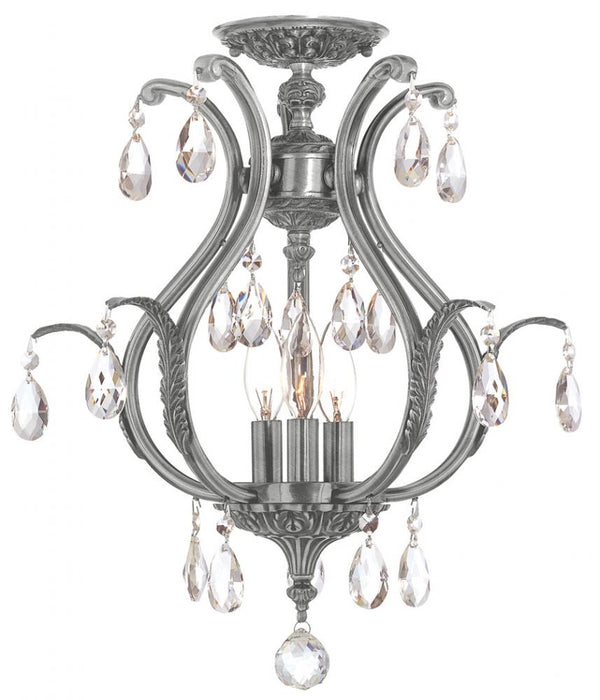 Dawson 3 Light Hand Cut Crystal Pewter Semi-Flush