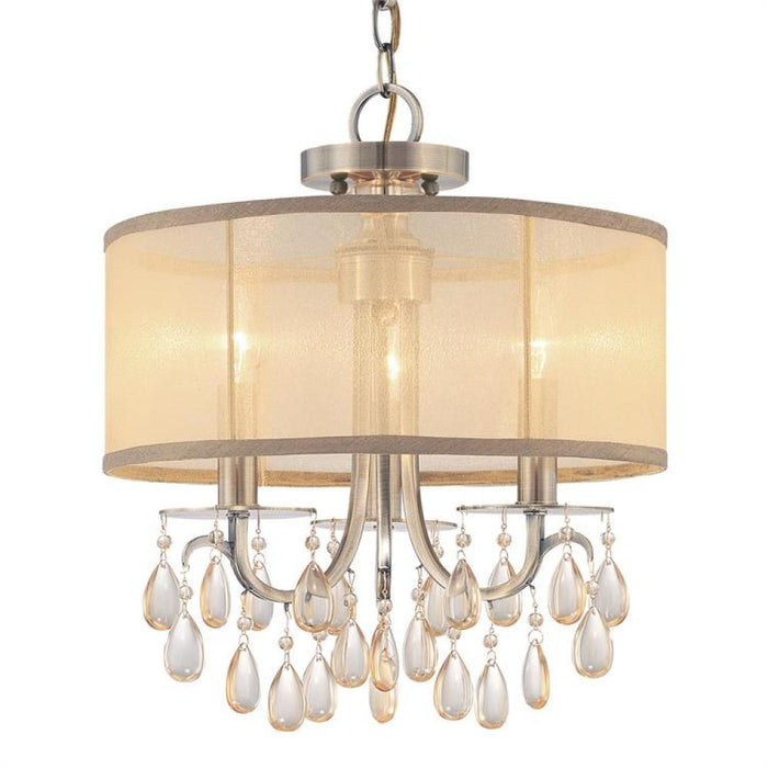 Hampton 3 Light Brass Etruscan Crystal Drum Shade Chandelier