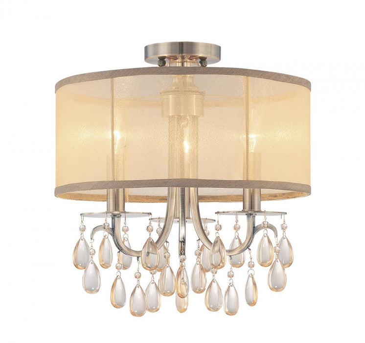 Hampton 3 Light Brass Etruscan Crystal Drum Shade Ceiling Mount