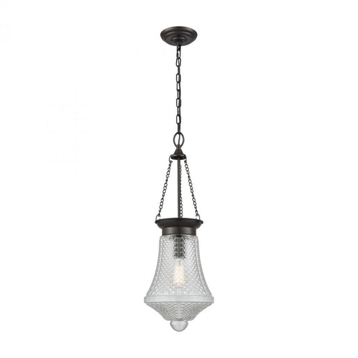 Victoriana 1-Light Mini Pendant in Oil Rubbed Bronze with Clear Crosshatched Glass